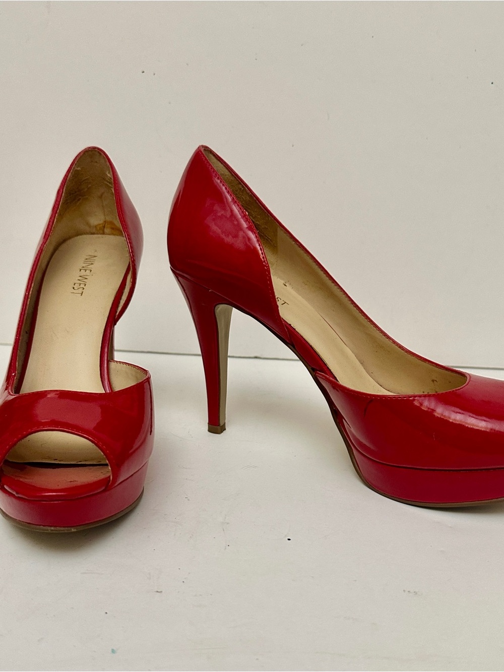 Nine West Red Patent Peep-Toe Platform Pumps 8.5